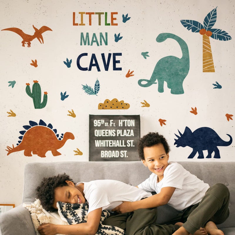 Mfault Boys Dinosaur Footprints Little Man Cave Wall Decals Stickers  Peel Stick Dino Paw Print Nursery Decorations Baby Bedroom Playroom Art  Watercolor Blue Coconut Trees Cactus Kids Room Decor Gift - Image 4